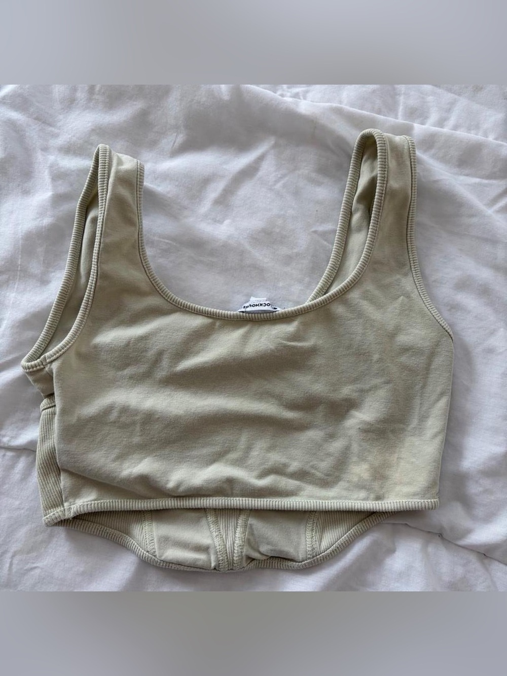Sage Green Ribbed Structured Crop Tank - Picture 2 of 4